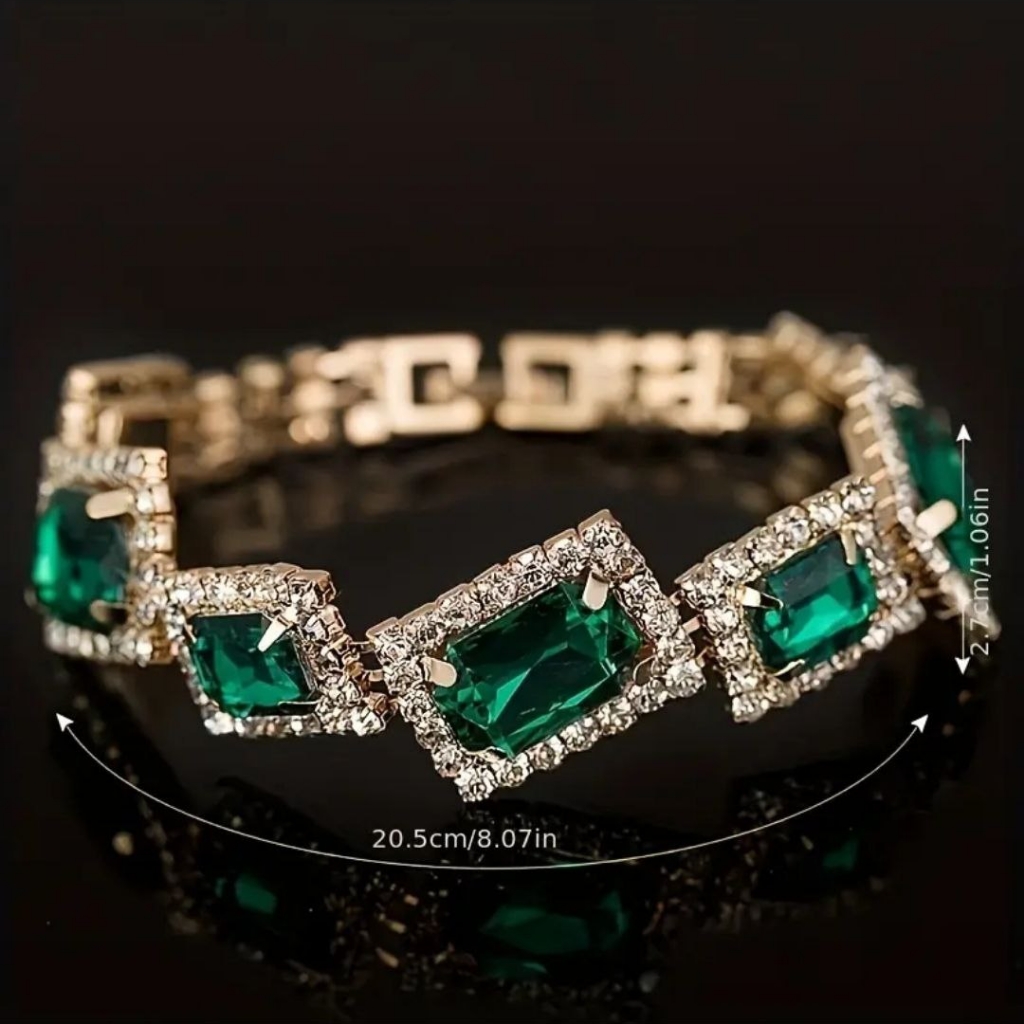 Womens 18k Gold Plated Emerald Ladies Bracelet